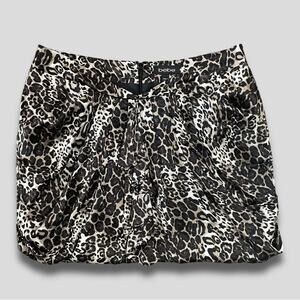 Bebe Vintage Y2k Mini Medium Skirt Leopard Animal Print Silk Satin Bubble Hem